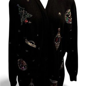 August Max Festive Black Cardigan with Embellishments Lambs Wool and Angora hair